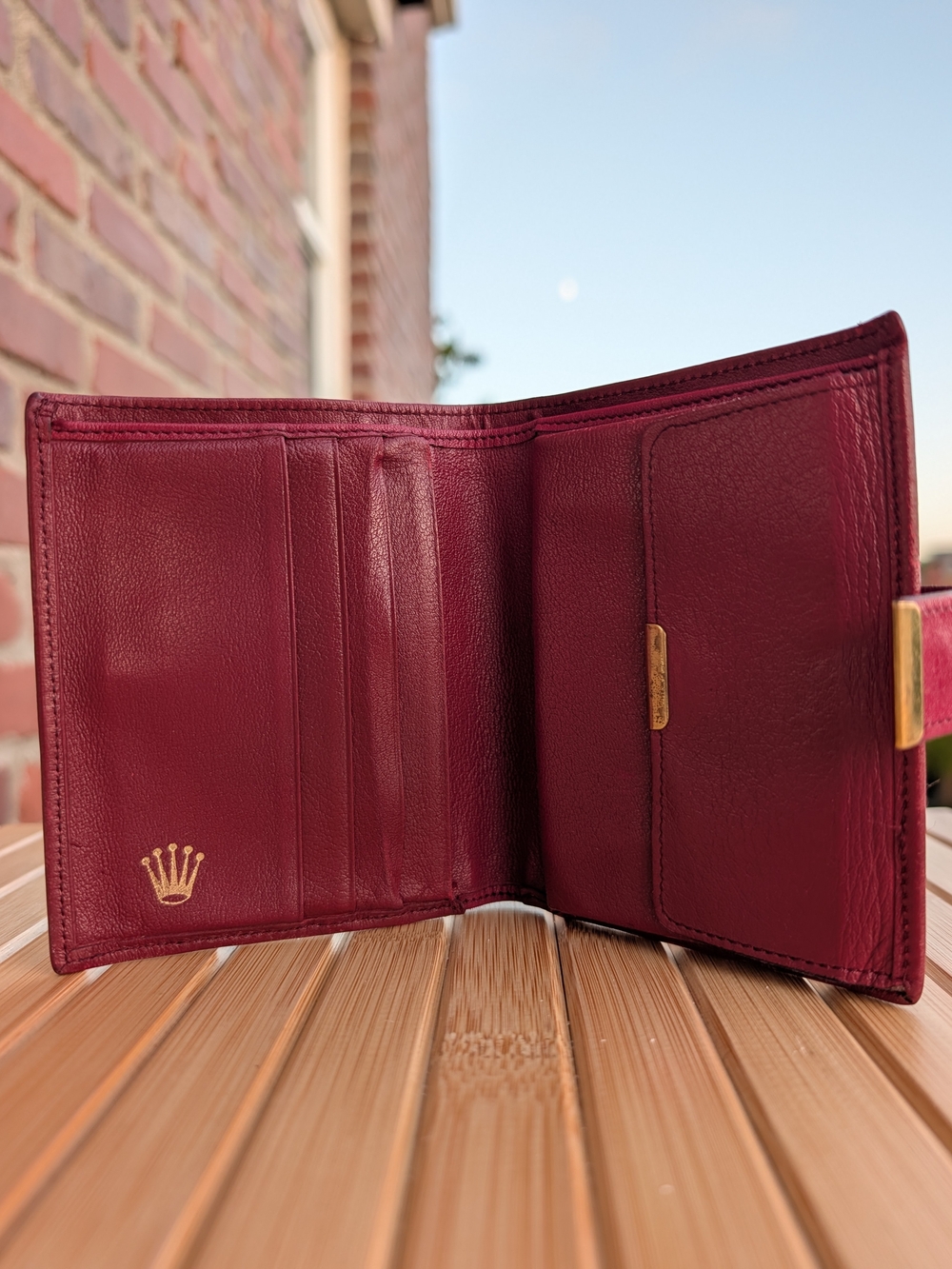 Vintage Rolex Burgundy Leather Wallet Coin Purse Card Holder